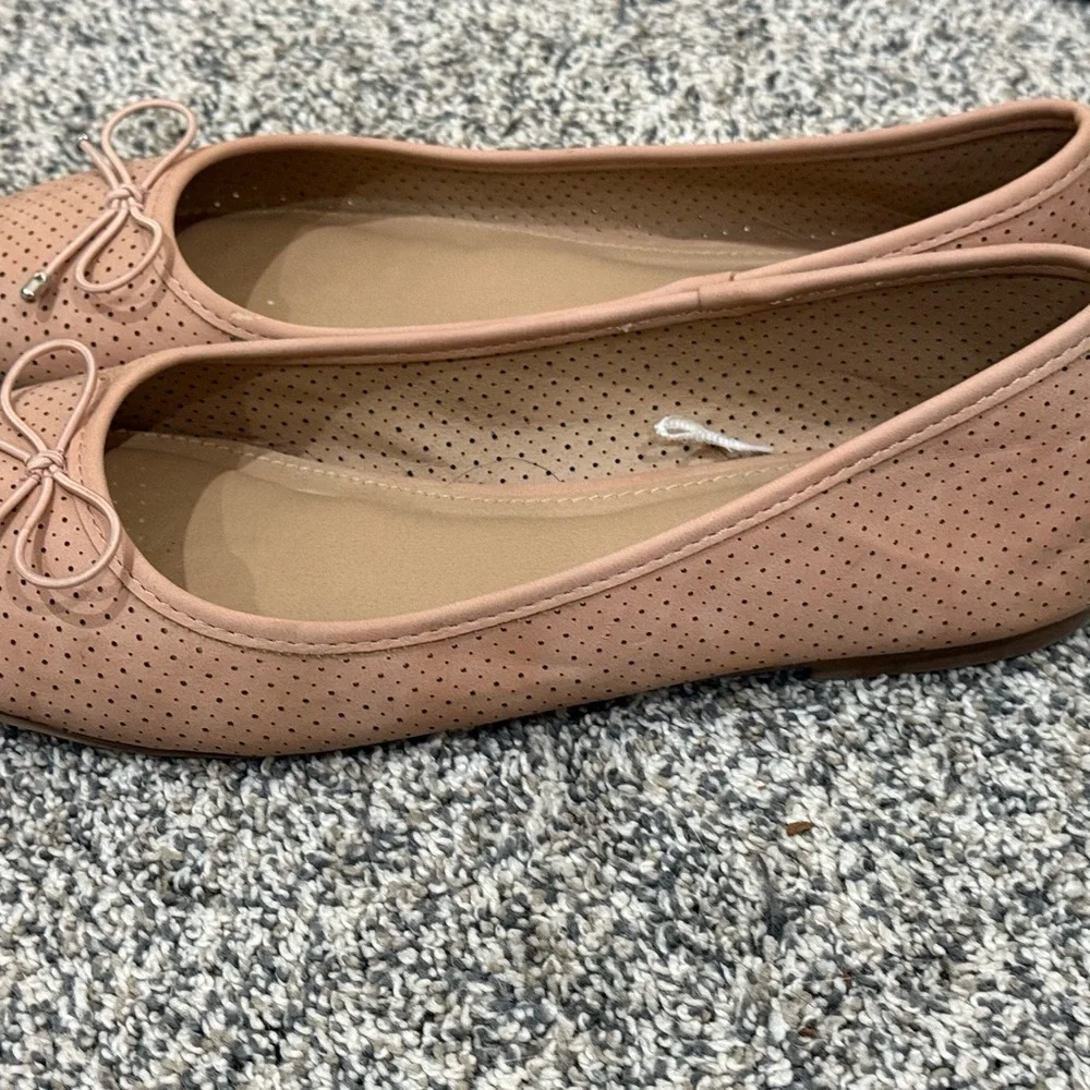 Esprit Womens Perforated Ballet Flats Blush Pink Nude Bow Round‎ Toe Size 9M
